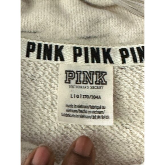 PINK Victorias Secret  Sz L Speckled Pullover Sweatshirt Navy Letters Red Accent - Picture 3 of 8